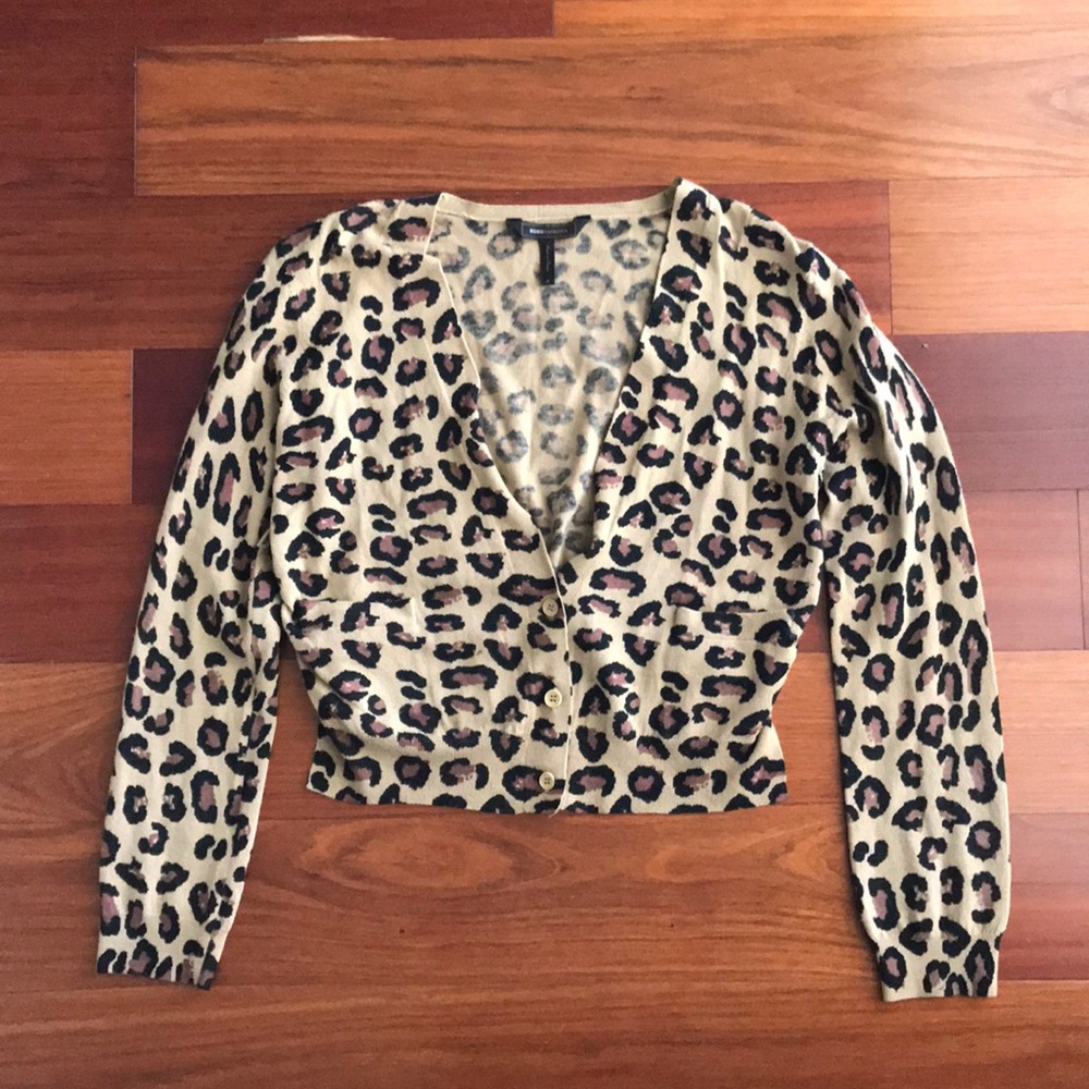 BCBG Cropped Leopard Cardigan